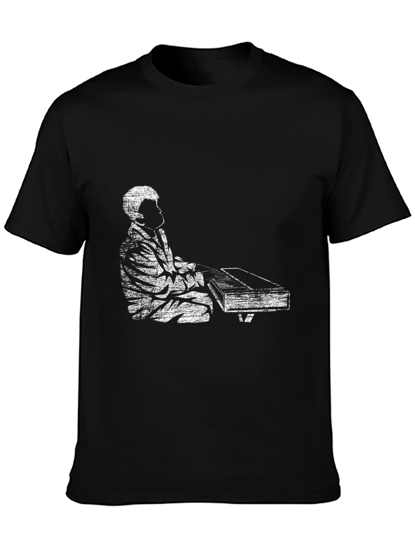 Vintage Piano Player Graphic Tee - Black Casual T-Shirt