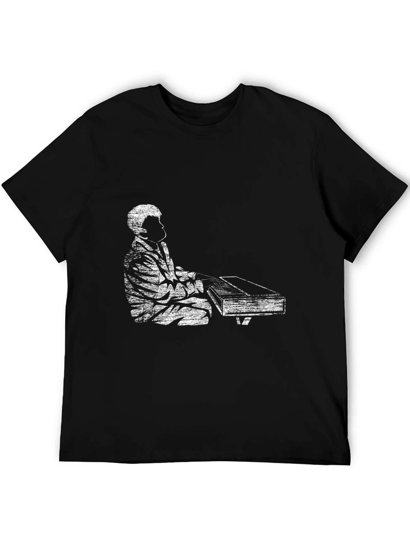 Vintage Piano Player Graphic Tee - Black Casual T-Shirt