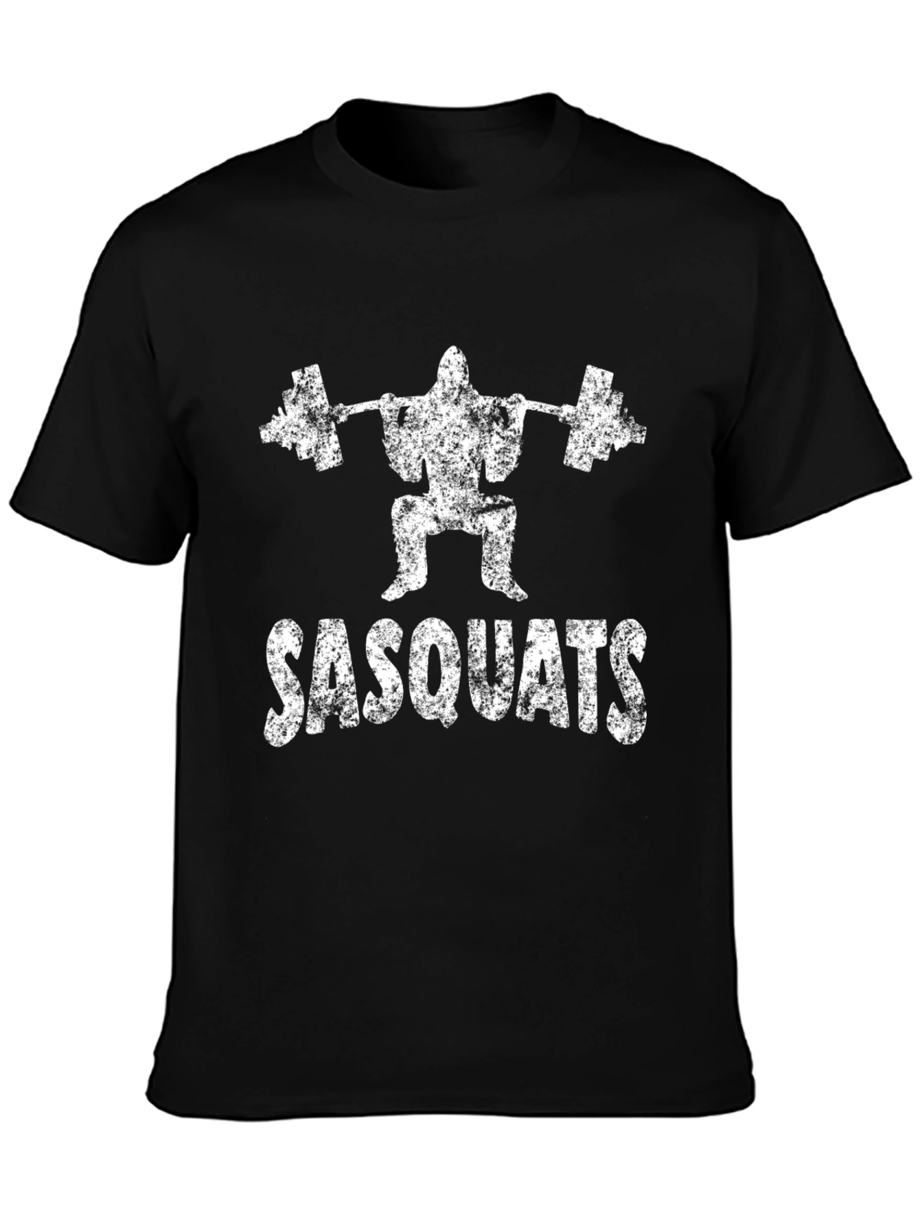 Sasquats Black T-Shirt: Weightlifting Bigfoot Design