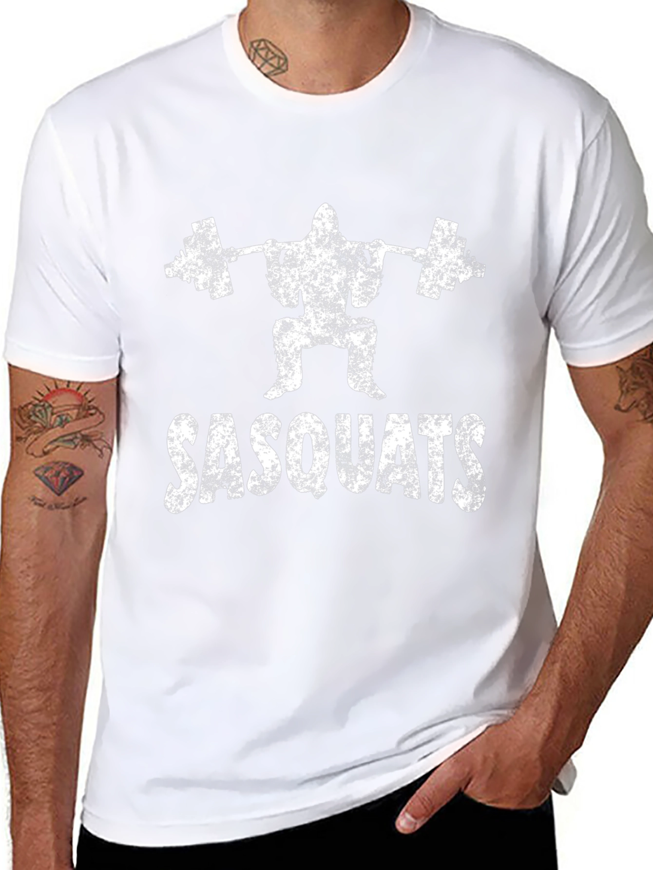 Sasquats Black T-Shirt: Weightlifting Bigfoot Design