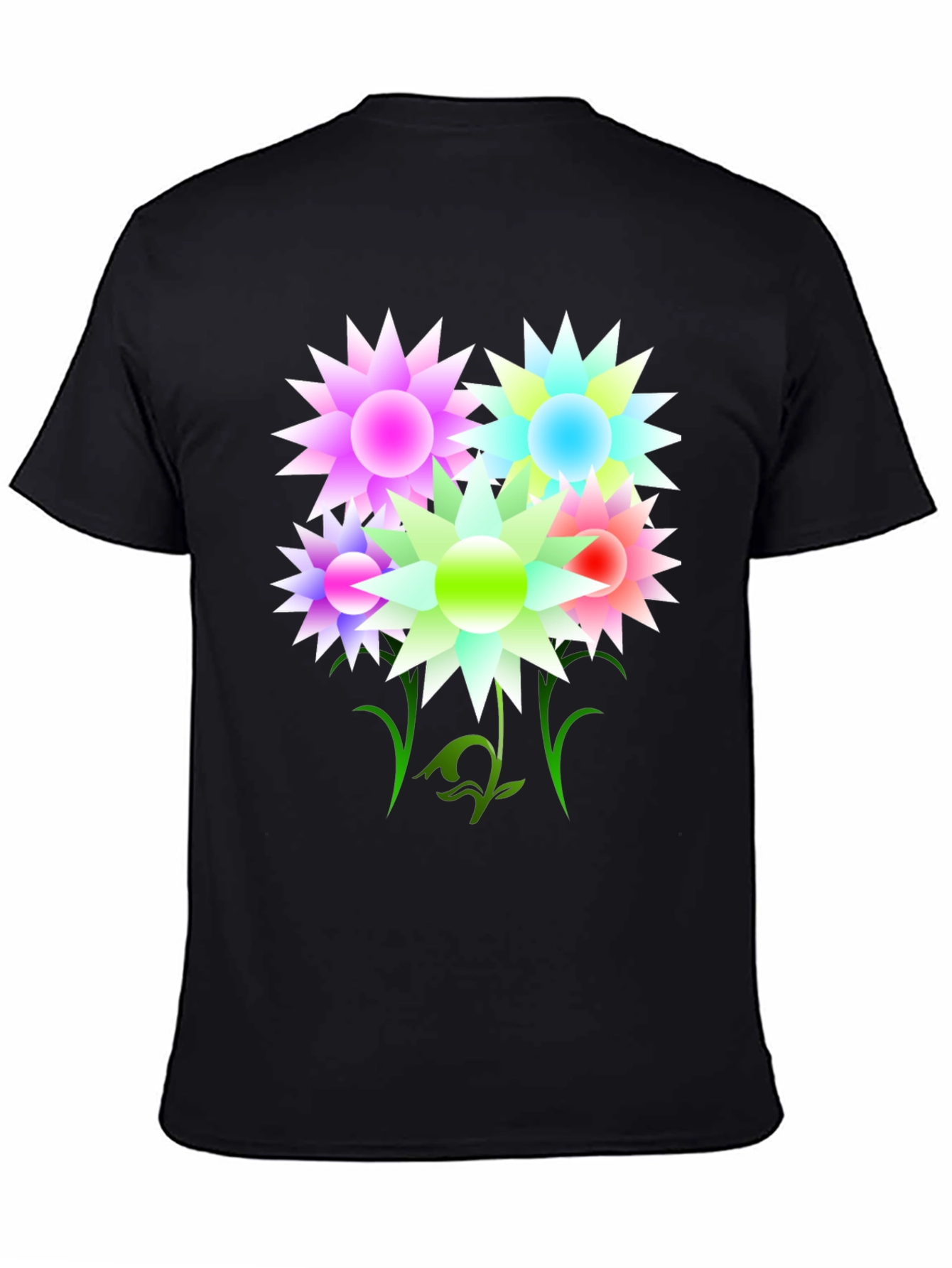 Colorful Floral Graphic Print Black T-Shirt