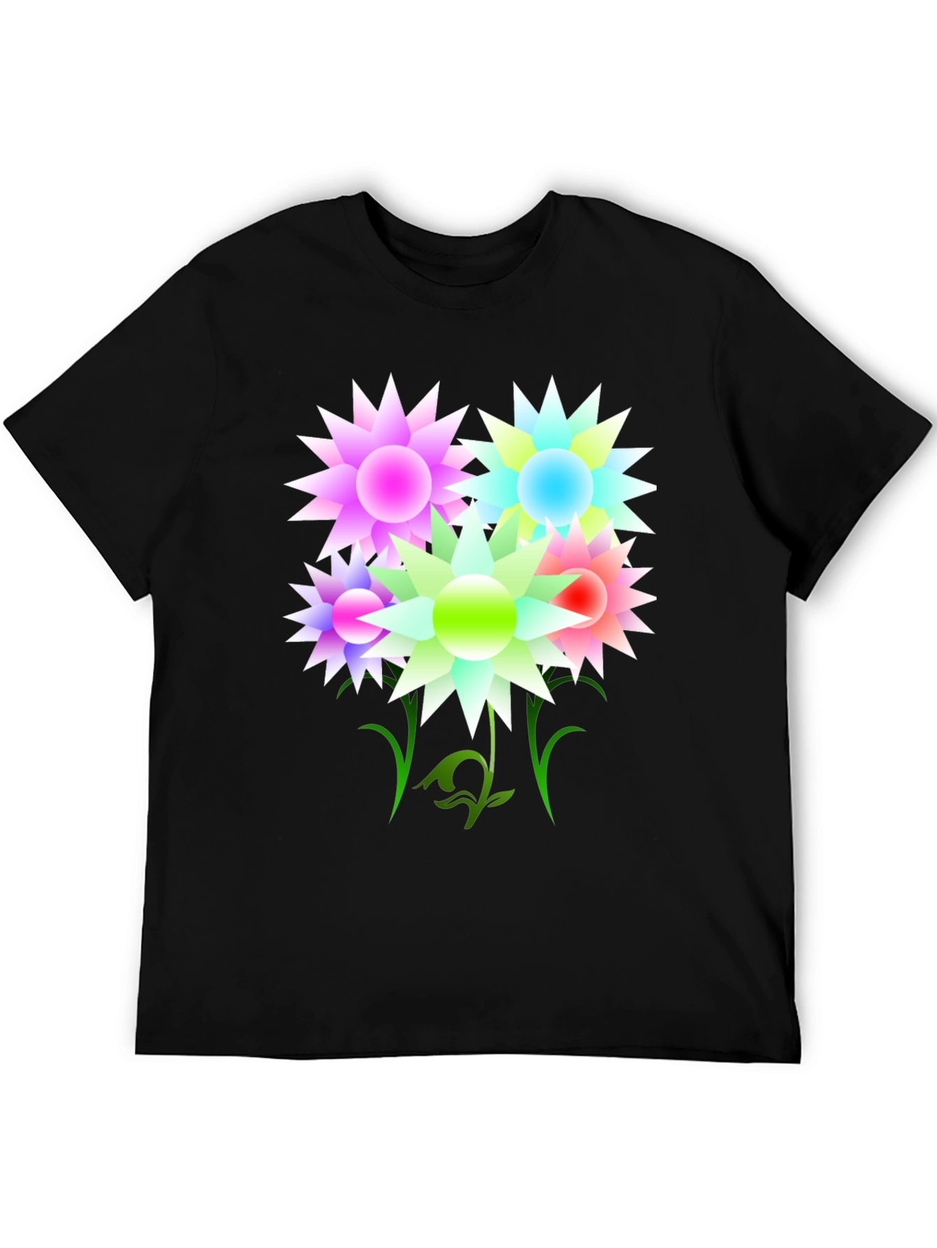 Colorful Floral Graphic Print Black T-Shirt