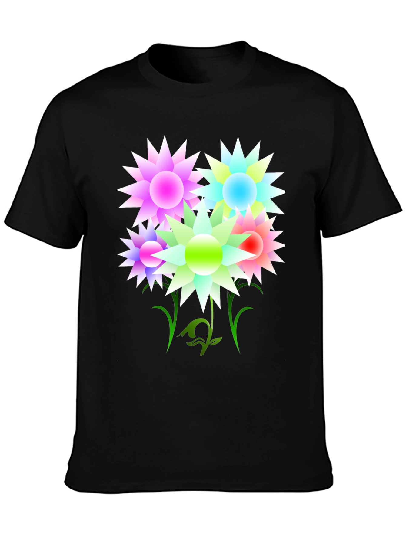 Colorful Floral Graphic Print Black T-Shirt