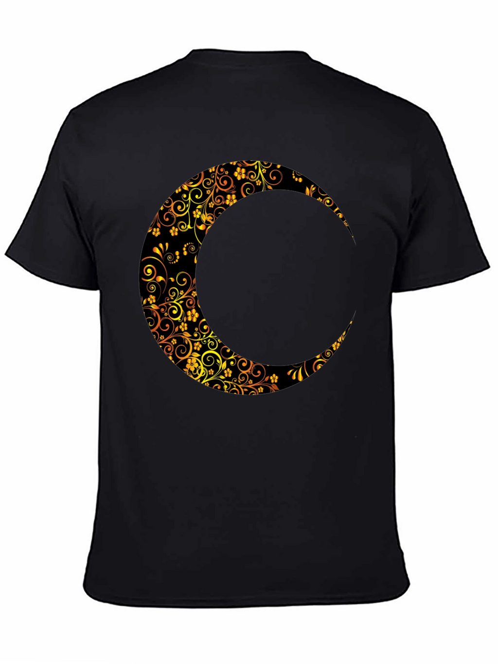 Floral Crescent Moon Black T-Shirt