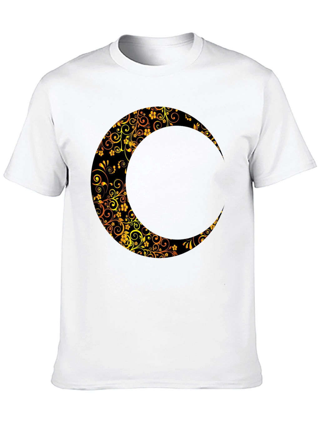 Floral Crescent Moon Black T-Shirt