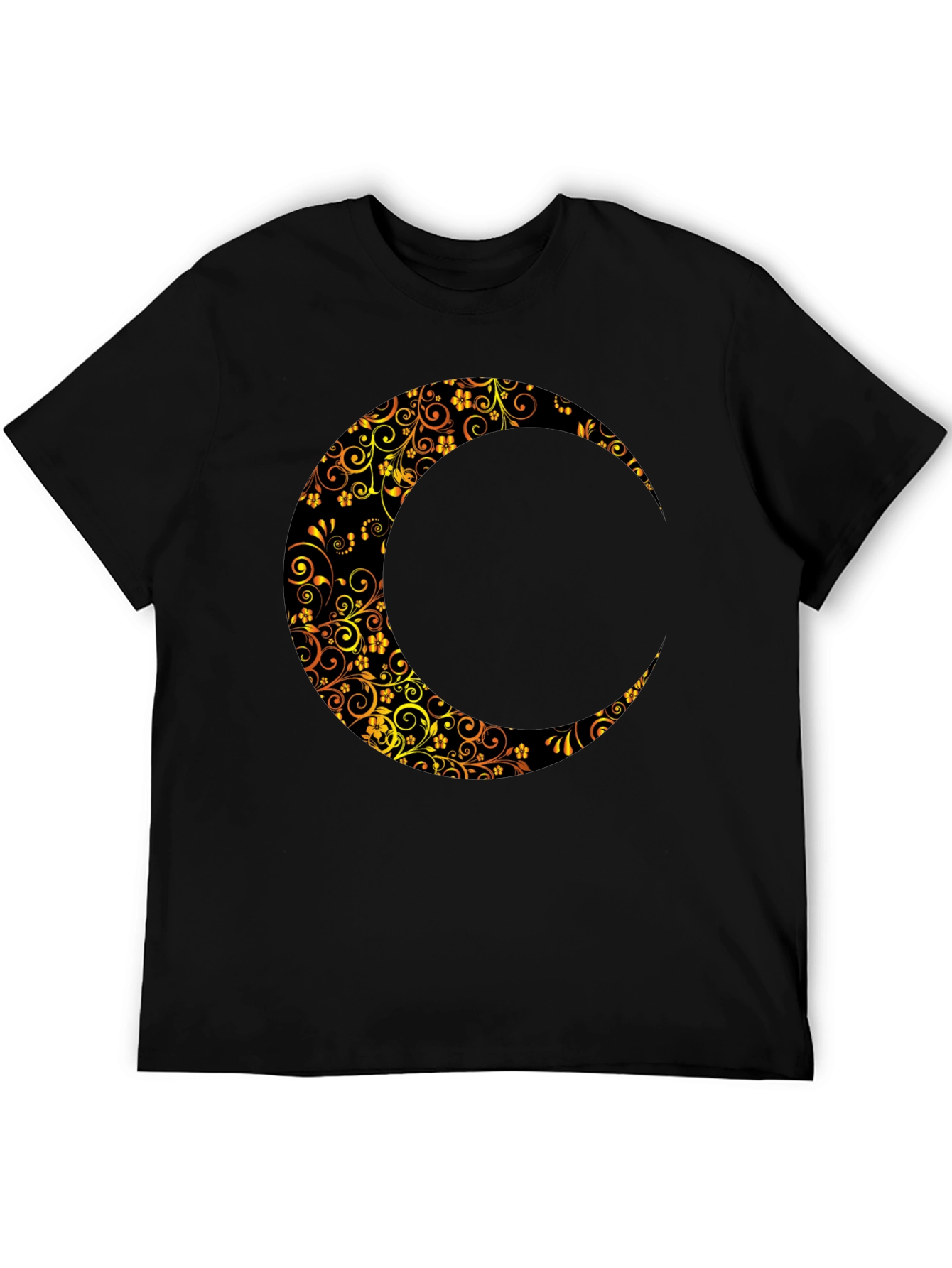 Floral Crescent Moon Black T-Shirt