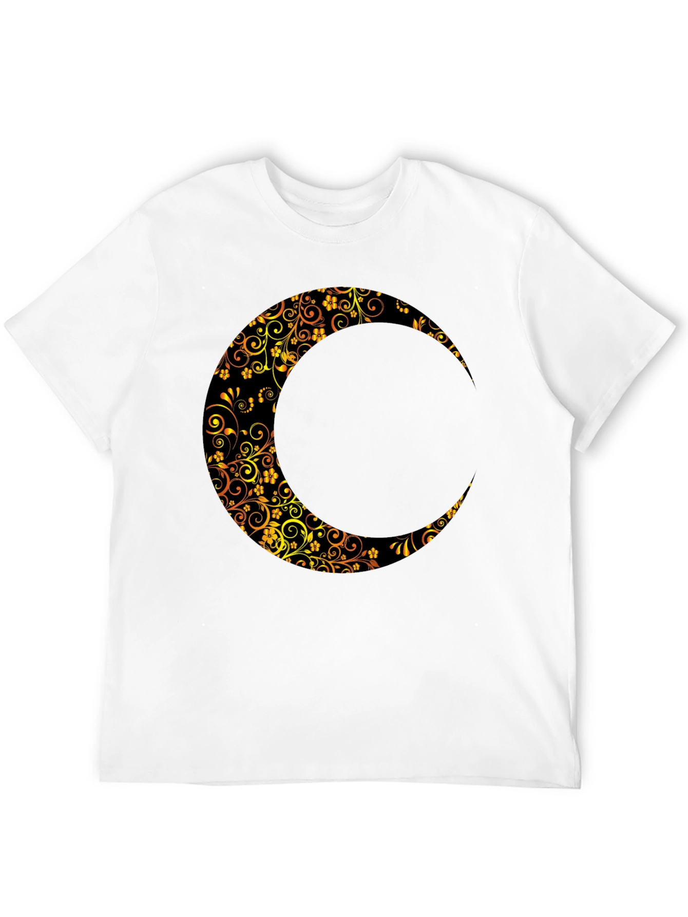 Floral Crescent Moon Black T-Shirt