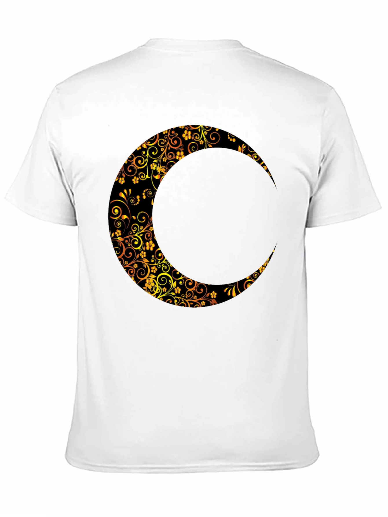 Floral Crescent Moon Black T-Shirt