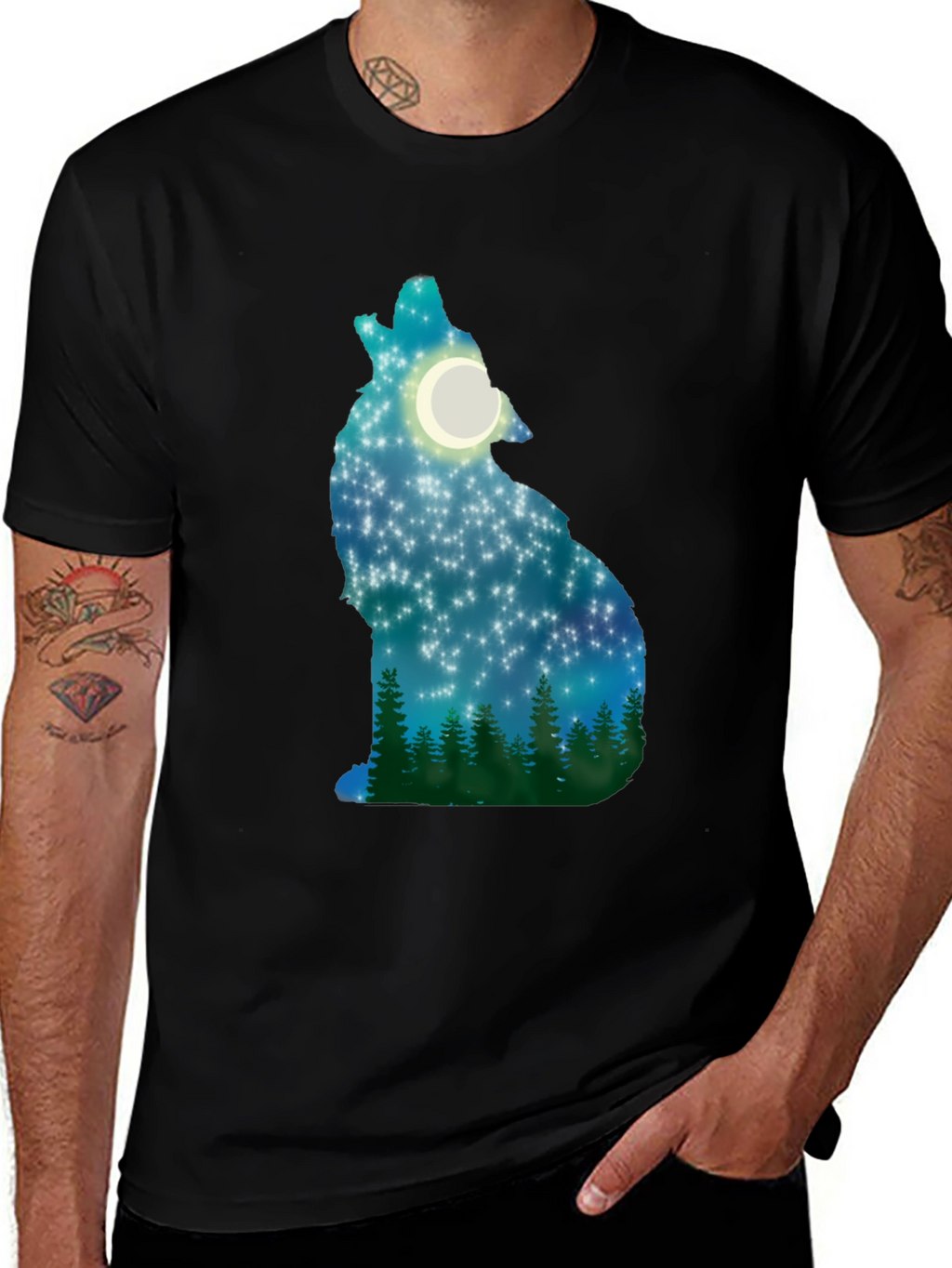 Wolf Howling Moon Stars T-Shirt