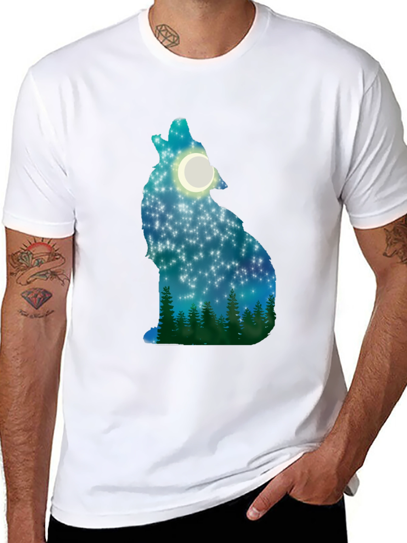 Wolf Howling Moon Stars T-Shirt
