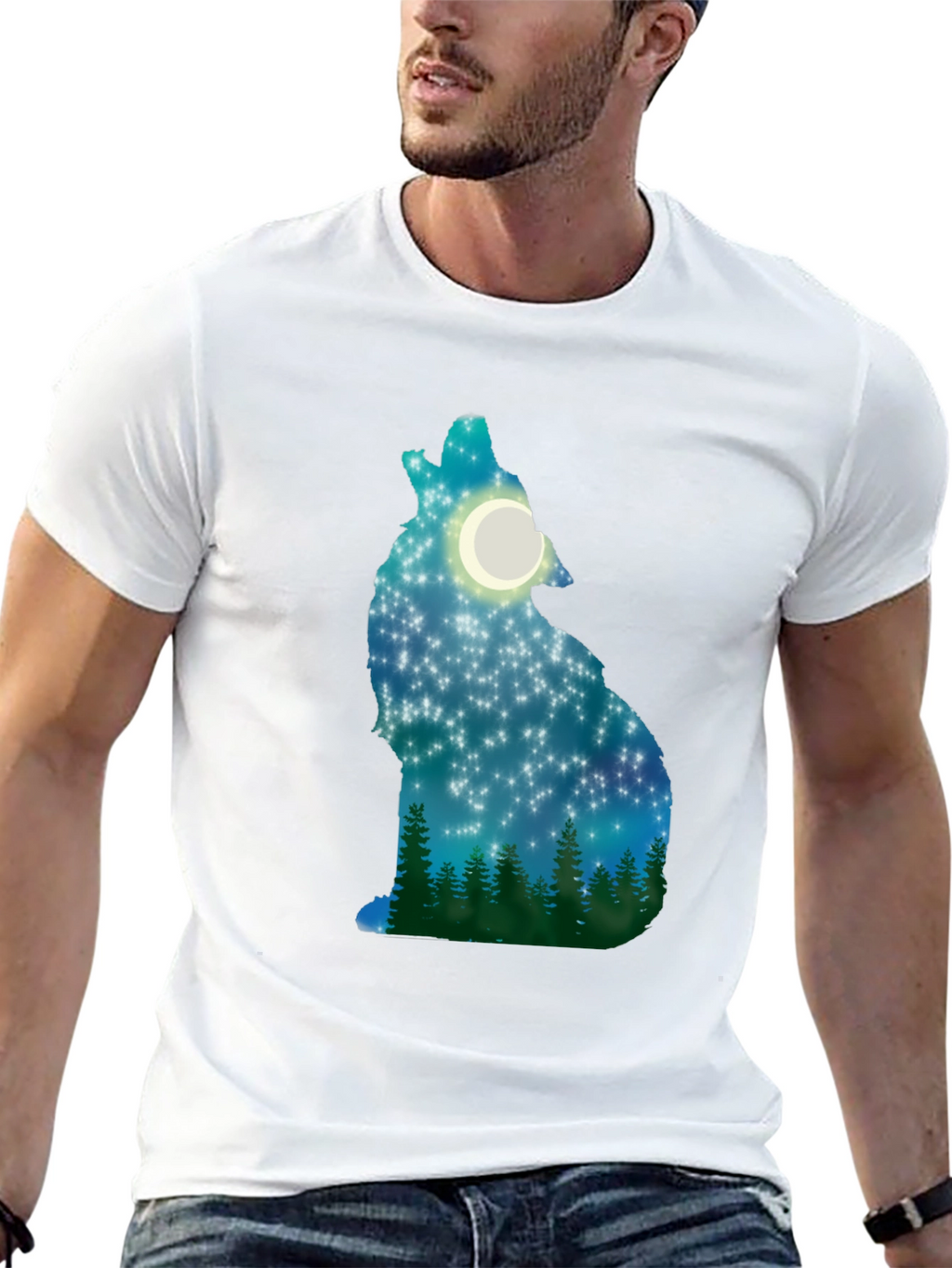 Wolf Howling Moon Stars T-Shirt