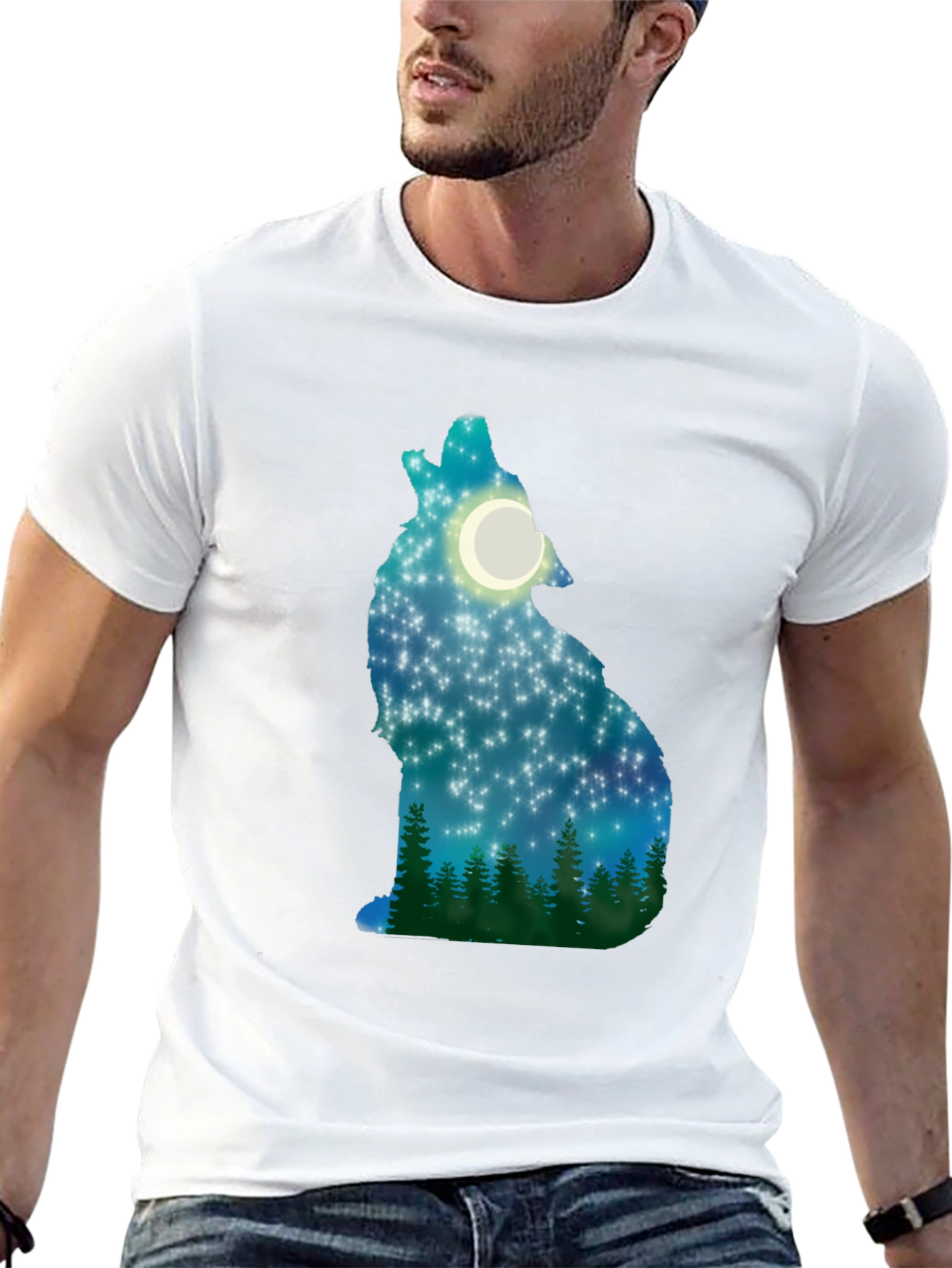 Wolf Howling Moon Stars T-Shirt