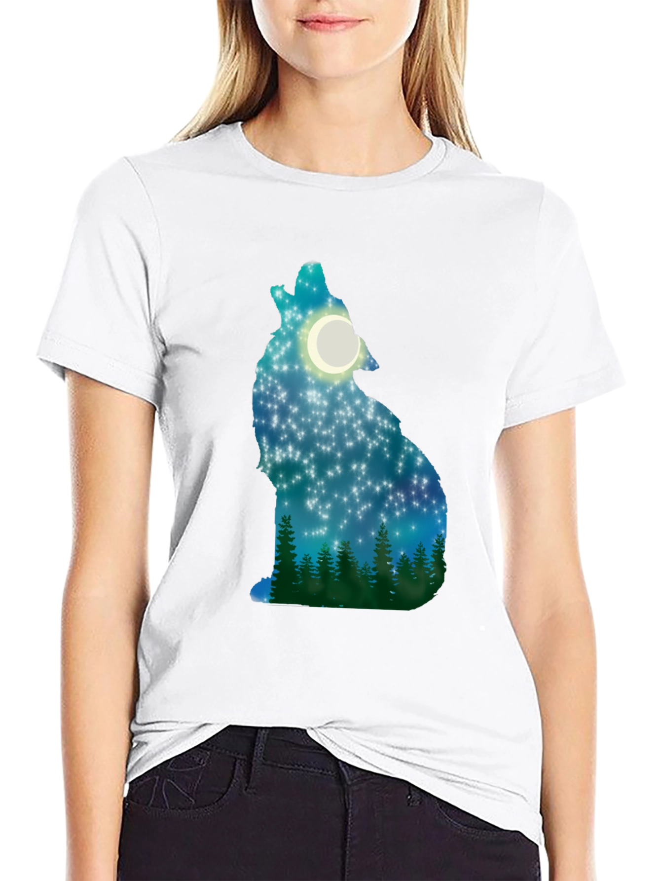 Wolf Howling Moon Stars T-Shirt