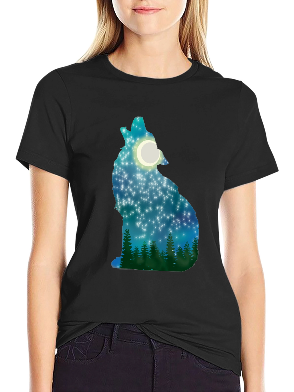 Wolf Howling Moon Stars T-Shirt