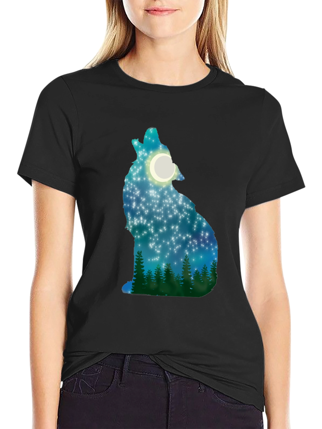 Wolf Howling Moon Stars T-Shirt