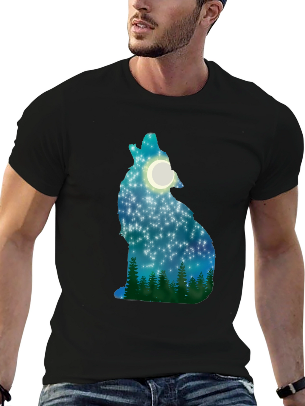 Wolf Howling Moon Stars T-Shirt
