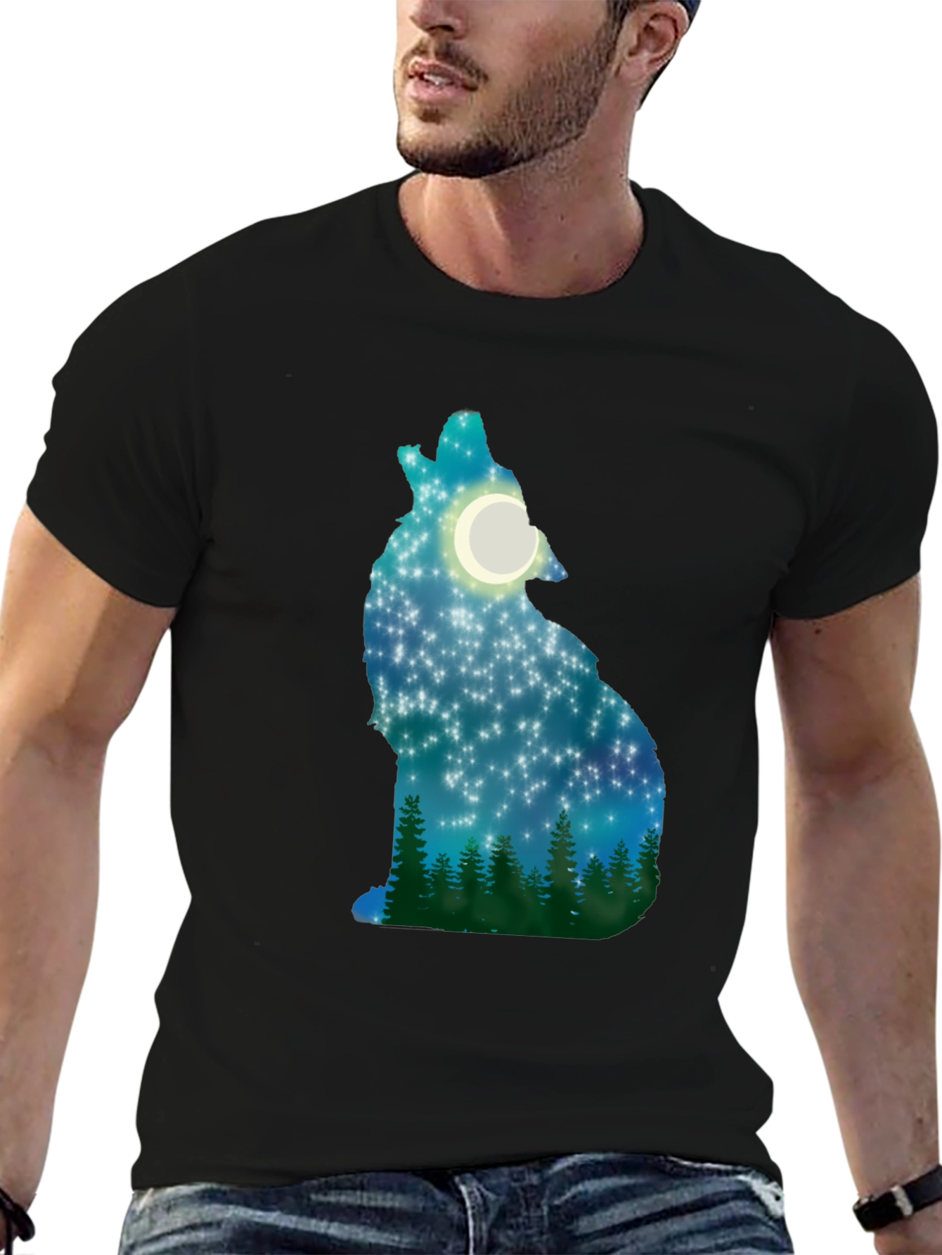 Wolf Howling Moon Stars T-Shirt