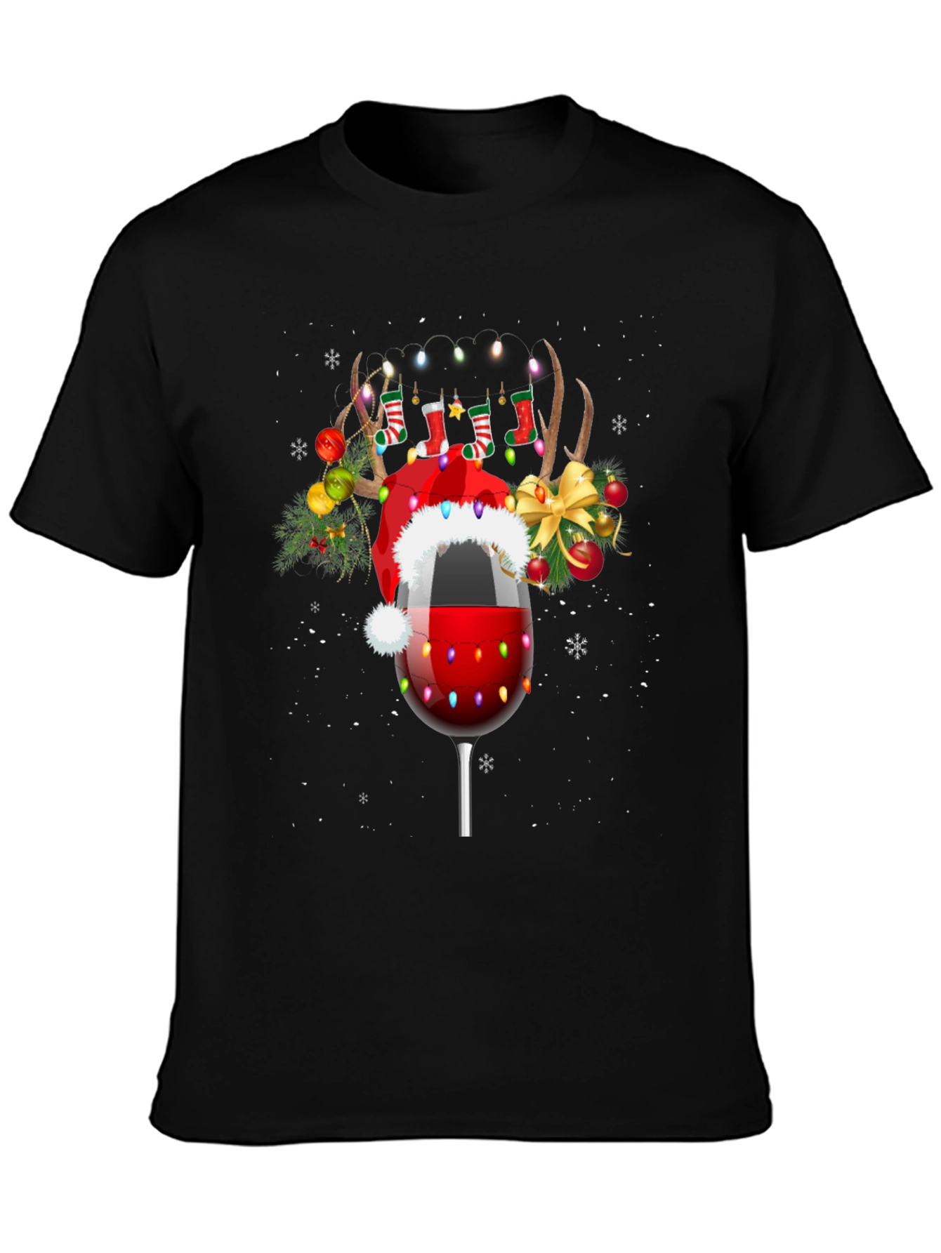Festive Wine Glass Reindeer T-Shirt