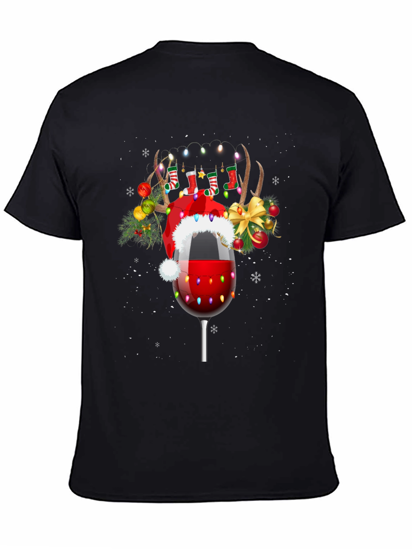 Festive Wine Glass Reindeer T-Shirt