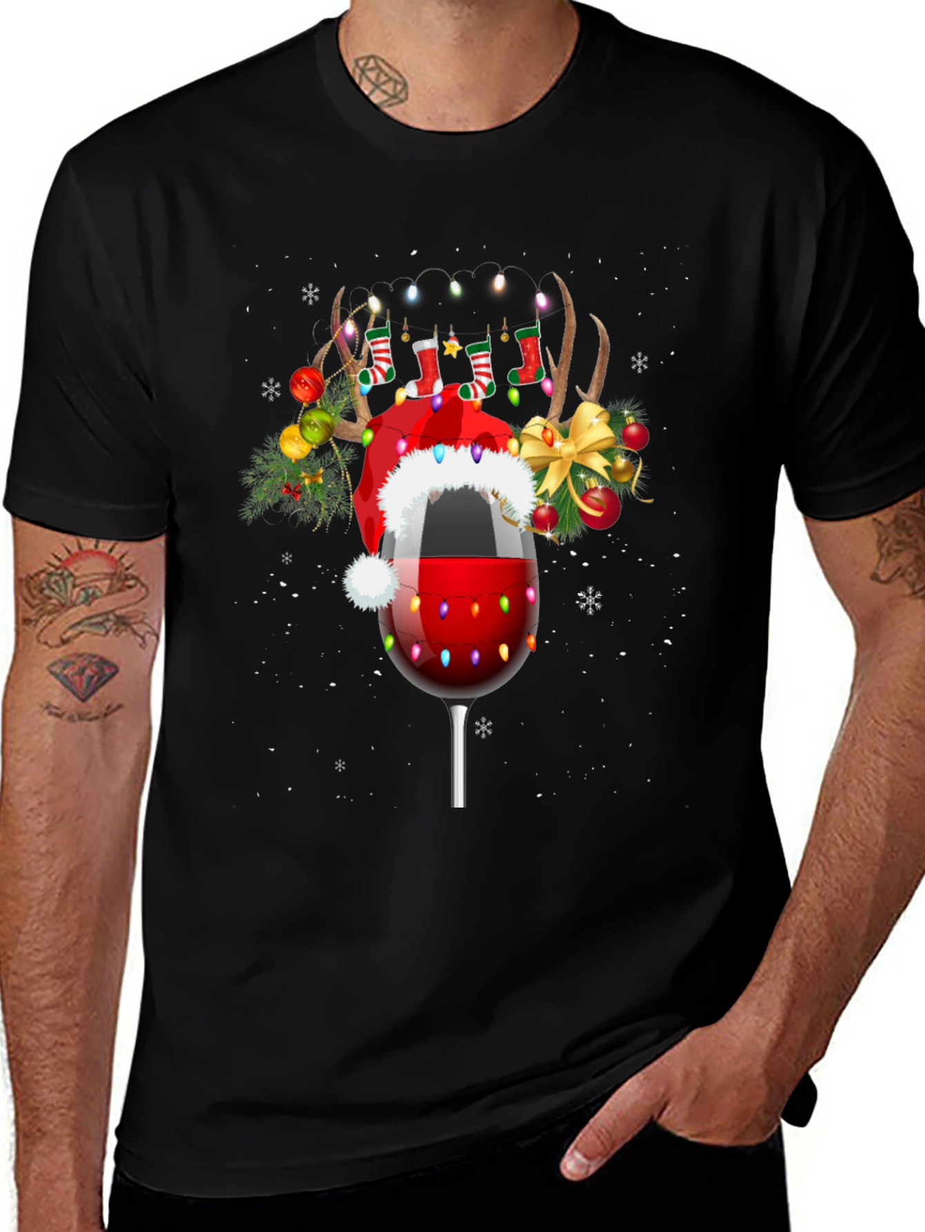 Festive Wine Glass Reindeer T-Shirt