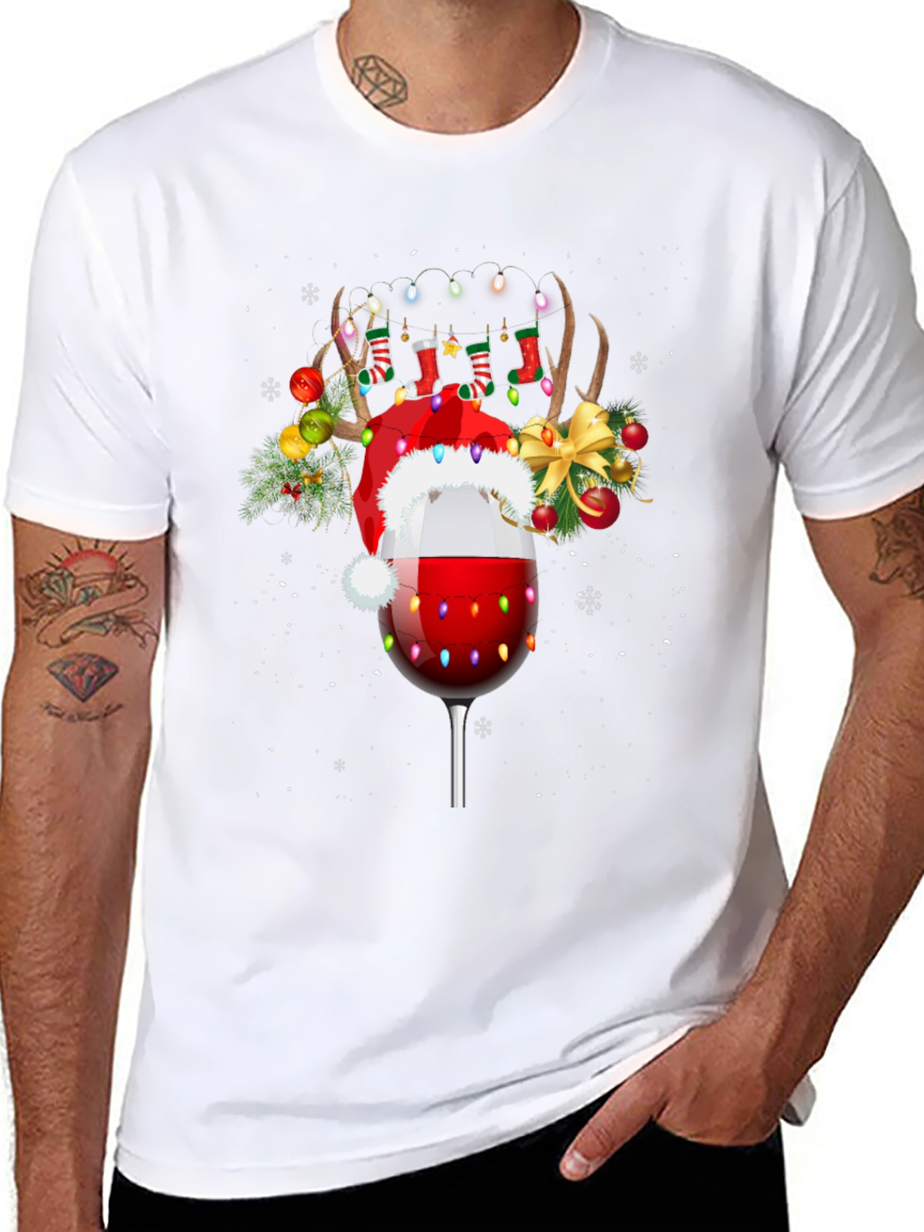 Festive Wine Glass Reindeer T-Shirt