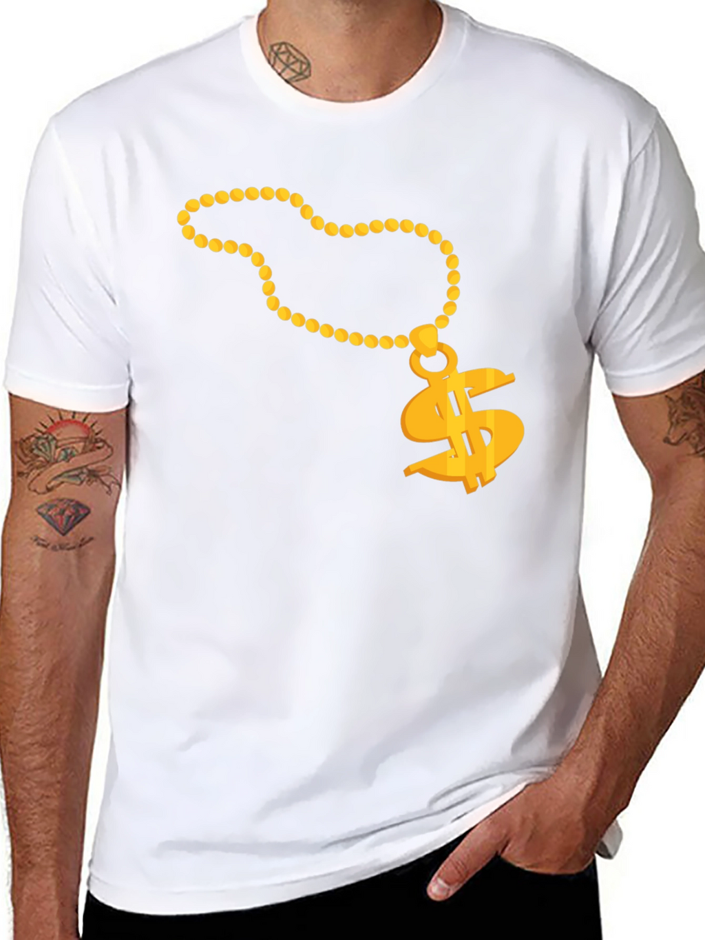 Gold Chain Dollar Sign Black T-Shirt