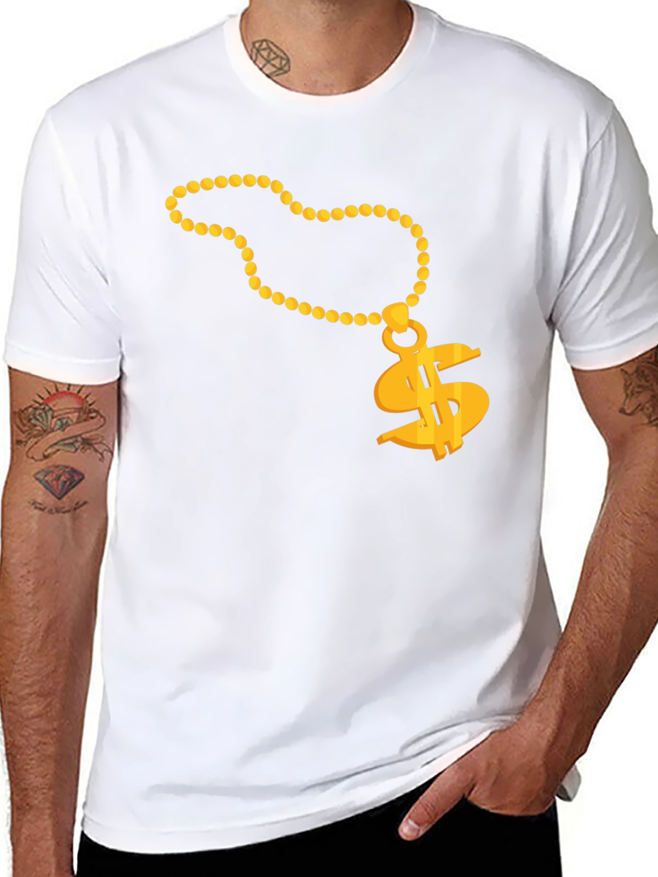 Gold Chain Dollar Sign Black T-Shirt