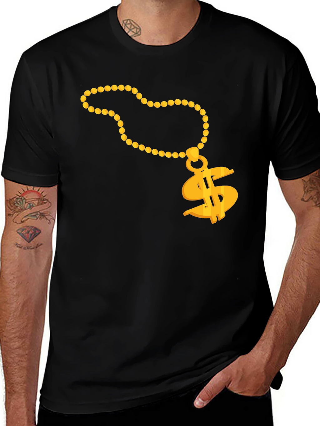 Gold Chain Dollar Sign Black T-Shirt