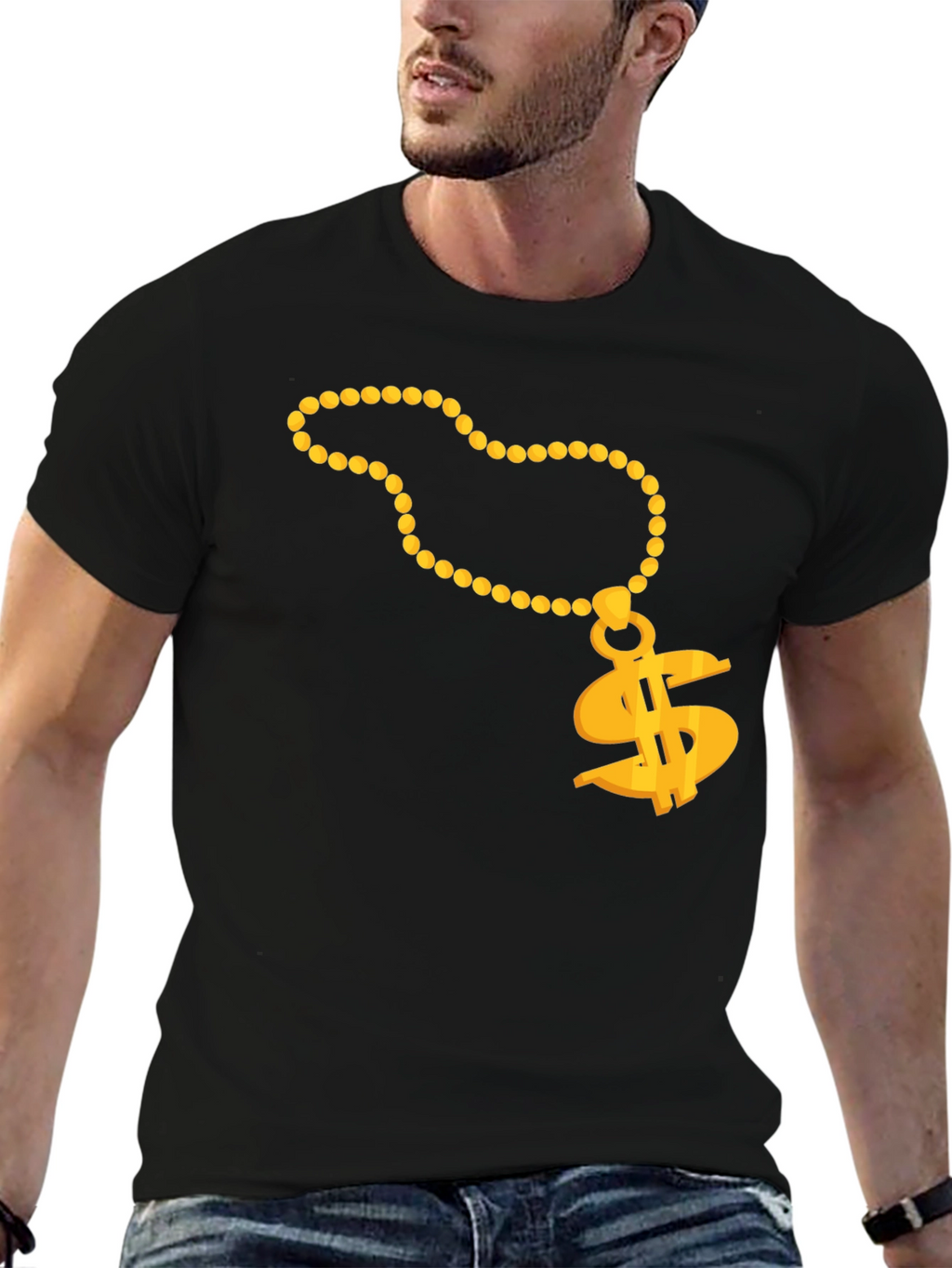Gold Chain Dollar Sign Black T-Shirt