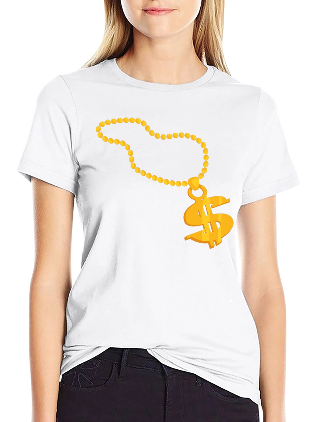 Gold Chain Dollar Sign Black T-Shirt