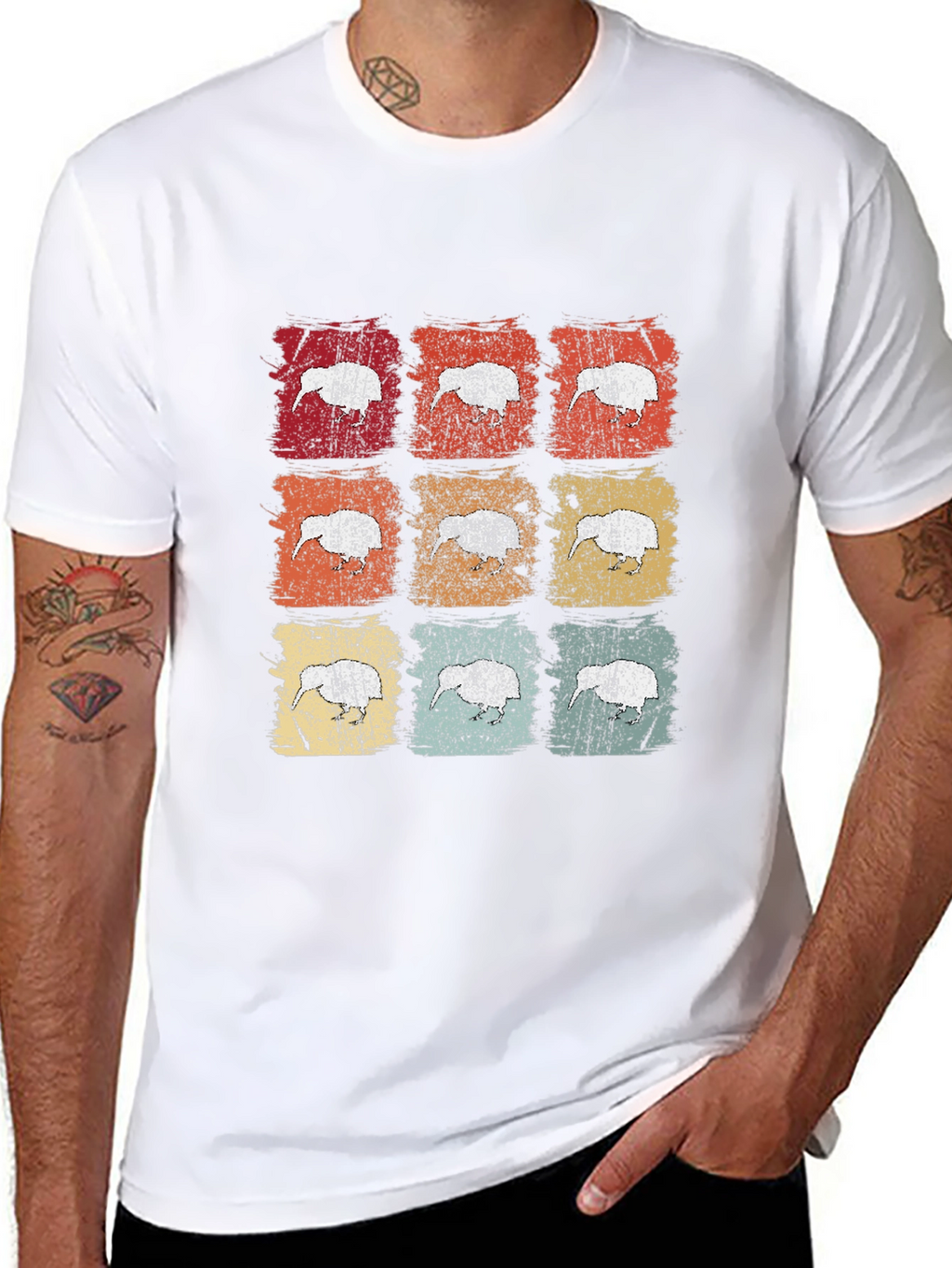 Retro Kiwi Bird Graphic T-Shirt - Black