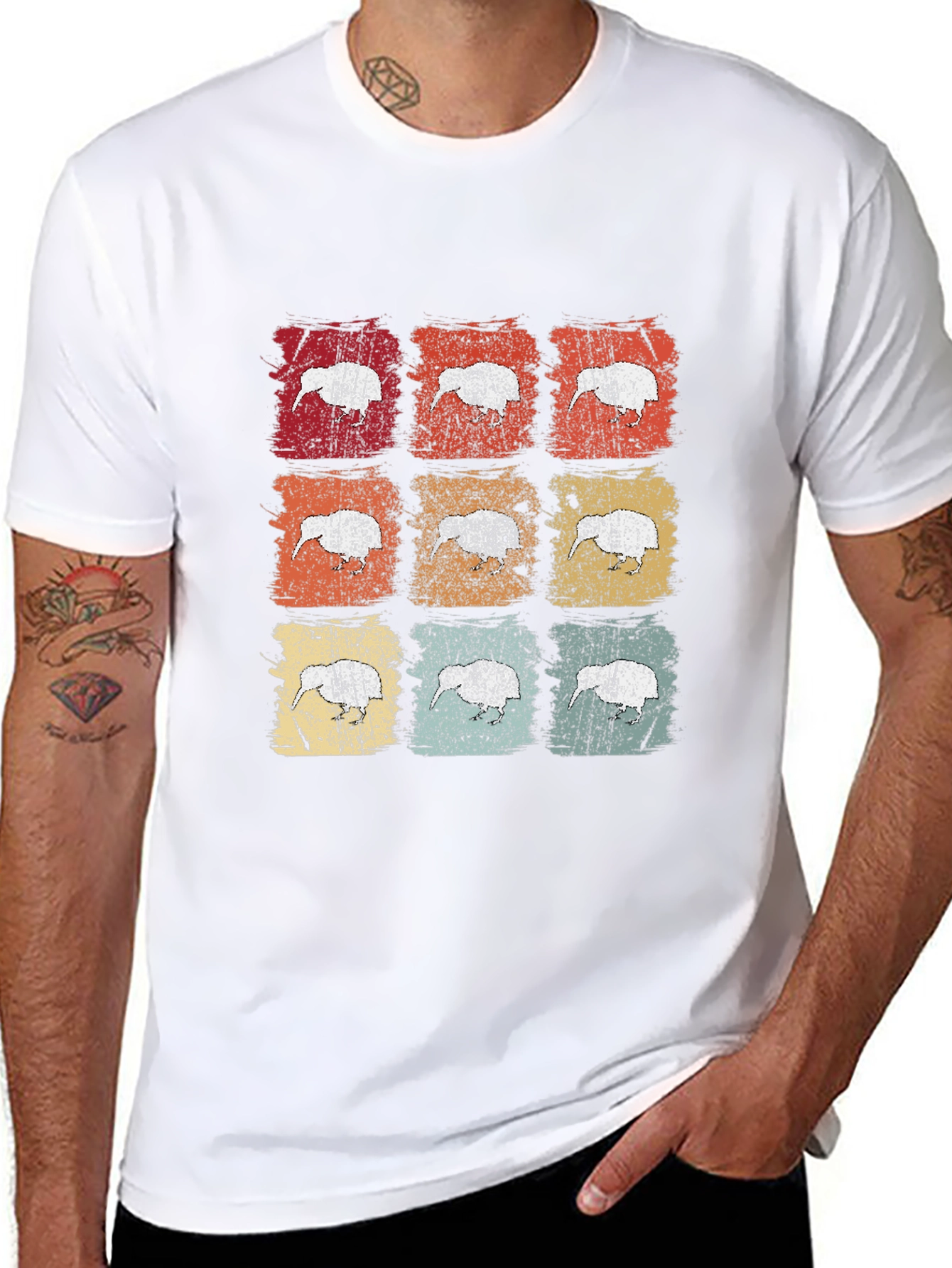 Retro Kiwi Bird Graphic T-Shirt - Black