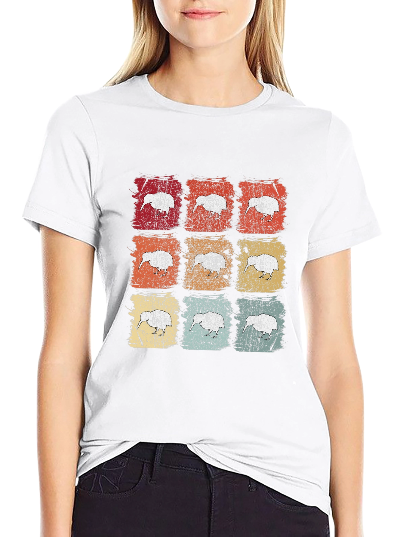 Retro Kiwi Bird Graphic T-Shirt - Black