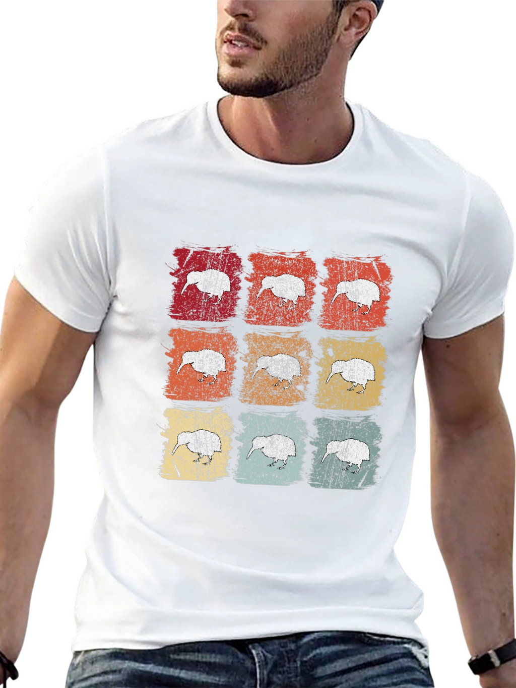 Retro Kiwi Bird Graphic T-Shirt - Black