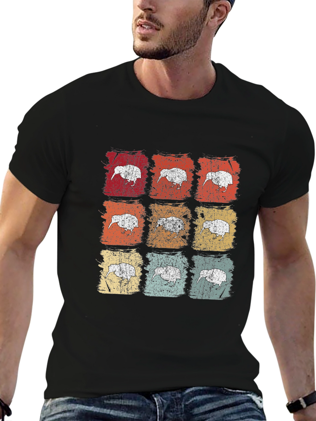 Retro Kiwi Bird Graphic T-Shirt - Black