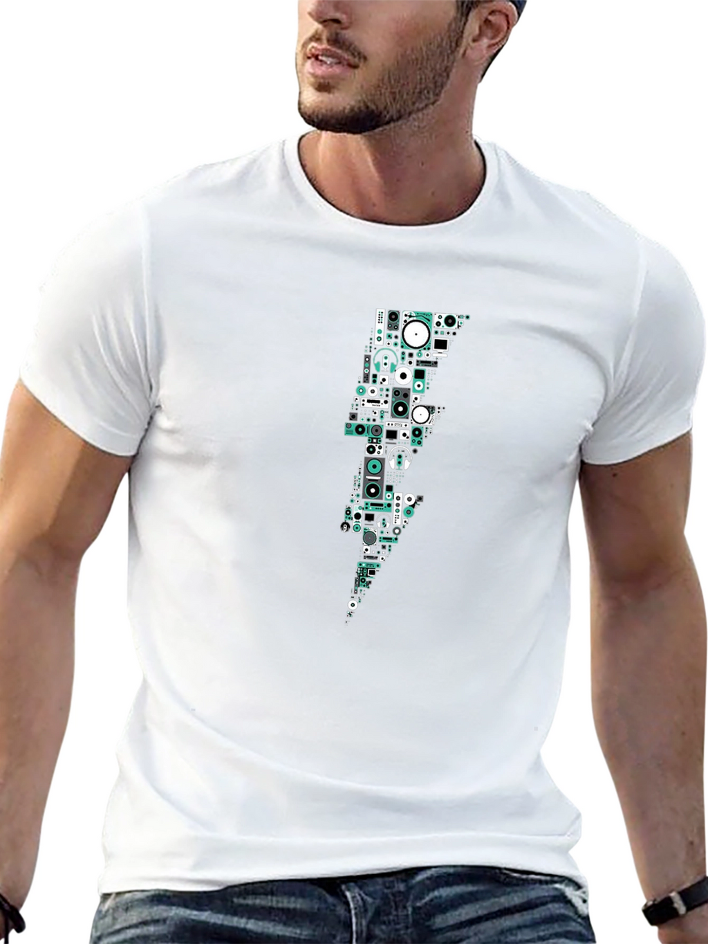 Black T-Shirt with Graphic Lightning Bolt Design