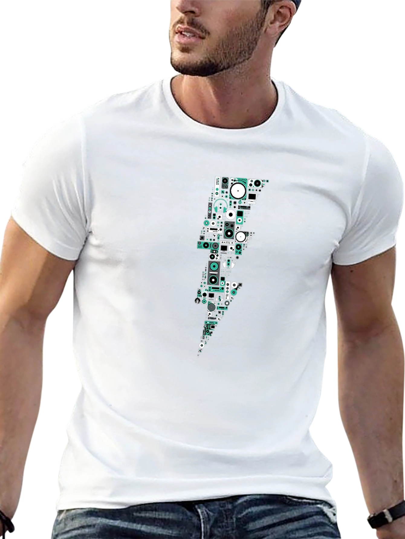 Black T-Shirt with Graphic Lightning Bolt Design