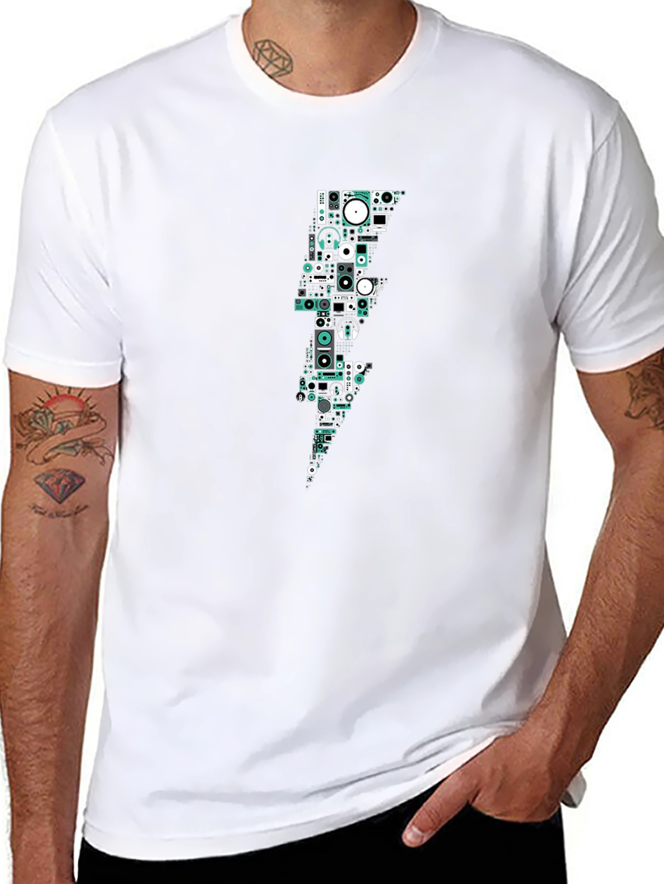 Black T-Shirt with Graphic Lightning Bolt Design