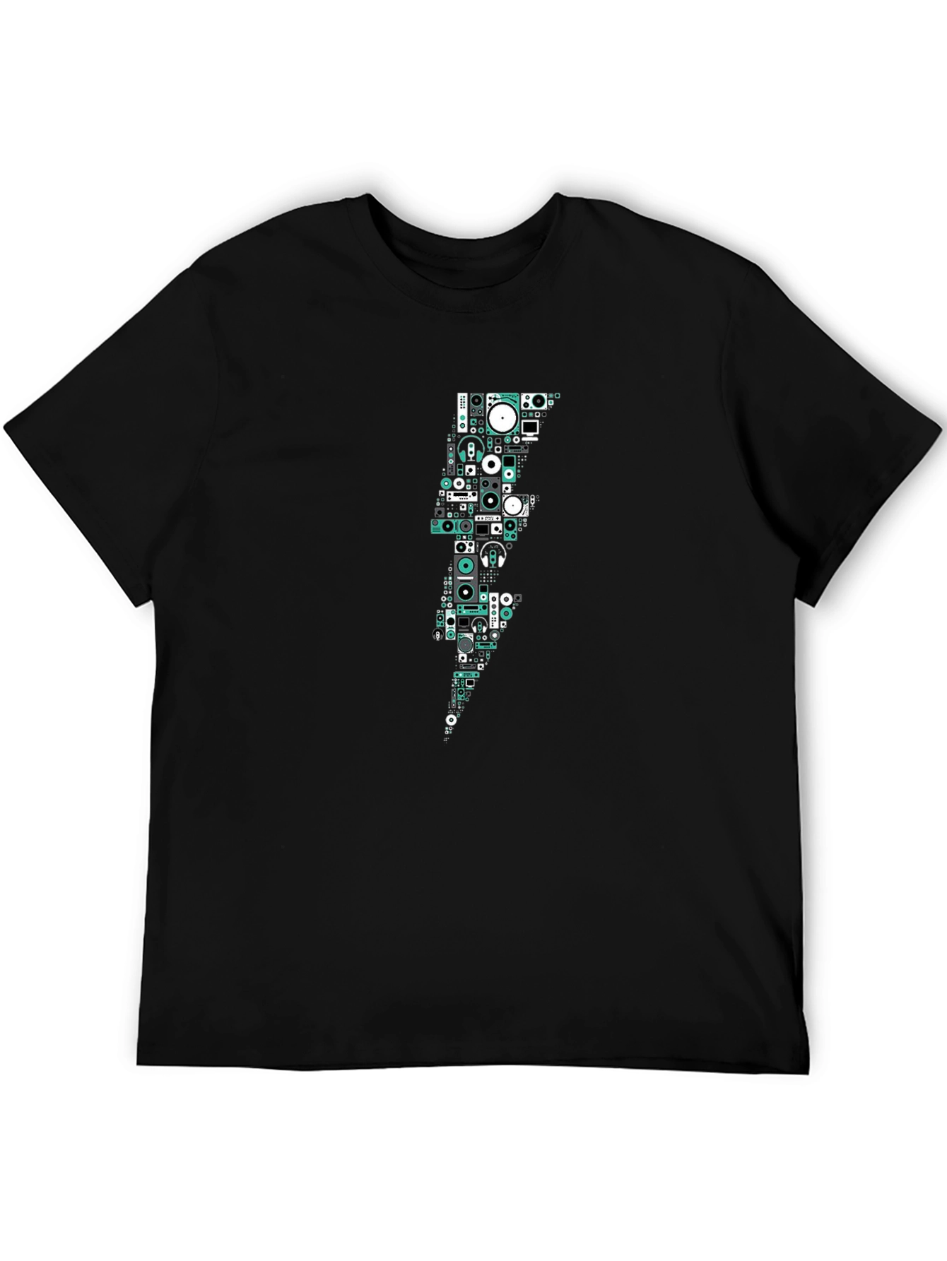 Black T-Shirt with Graphic Lightning Bolt Design