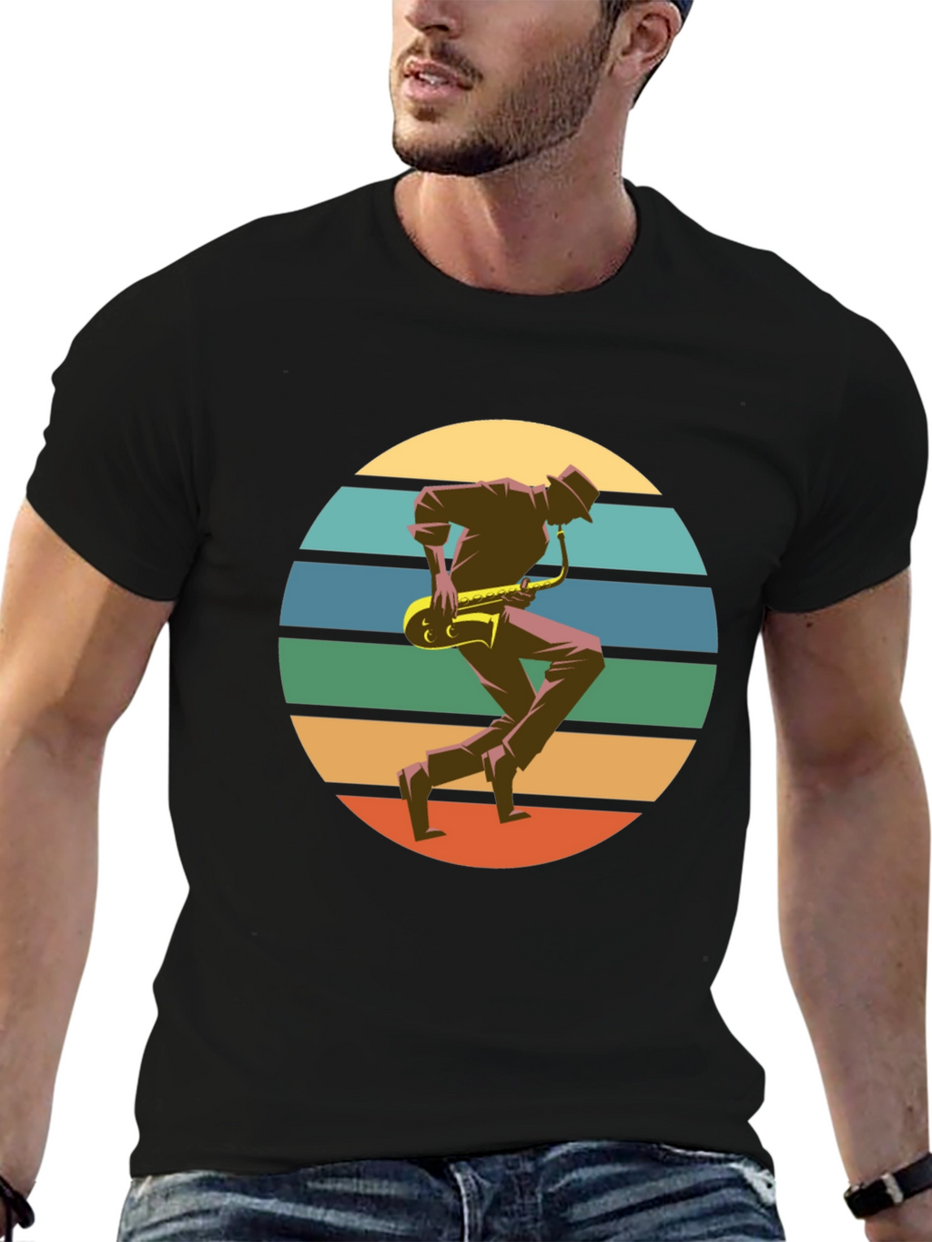 Retro Saxophone Player Graphic T-Shirt