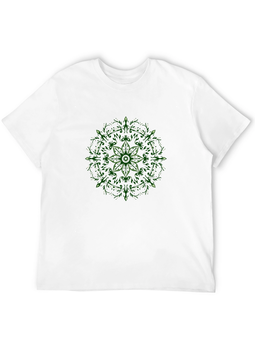 Black T-Shirt with Green Floral Mandala