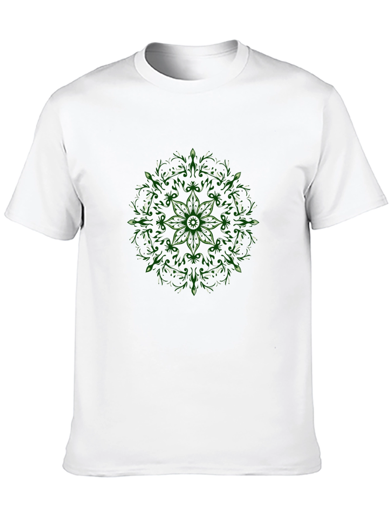 Black T-Shirt with Green Floral Mandala