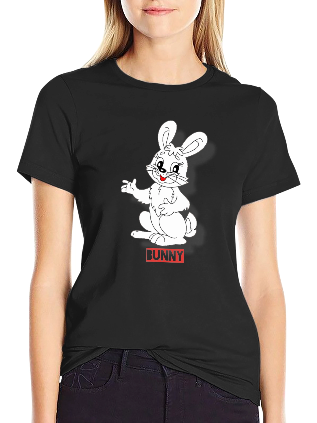 Bunny Graphic Black T-Shirt - Soft Cotton Blend Casual Tee