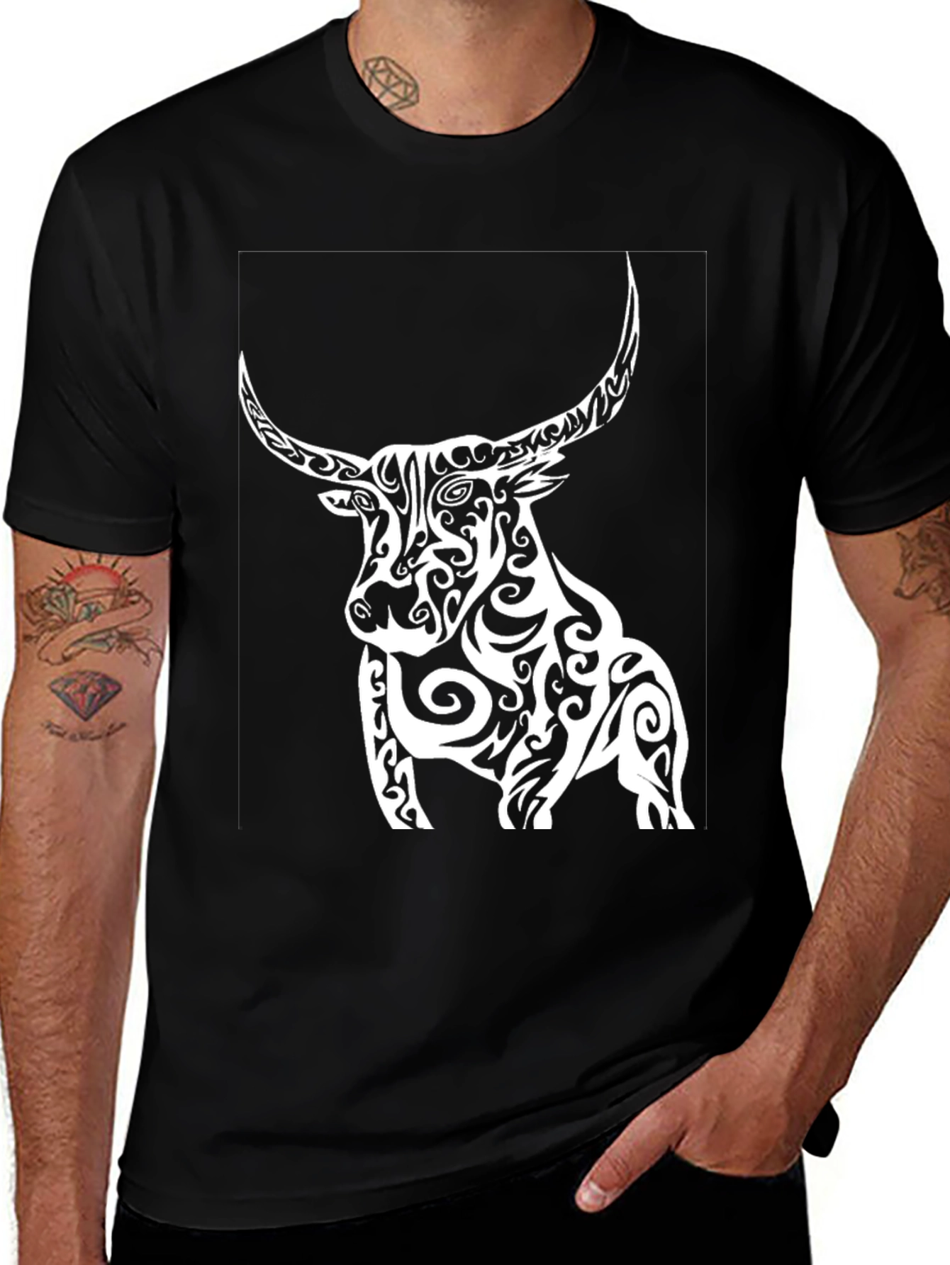 Tribal Bull Graphic Black T-Shirt