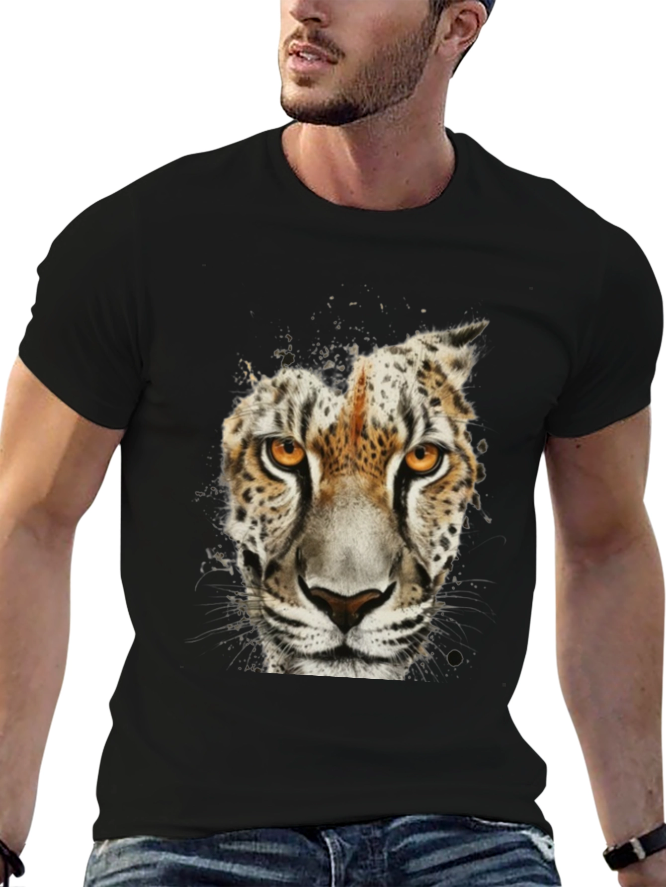Leopard Face Graphic Black T-Shirt