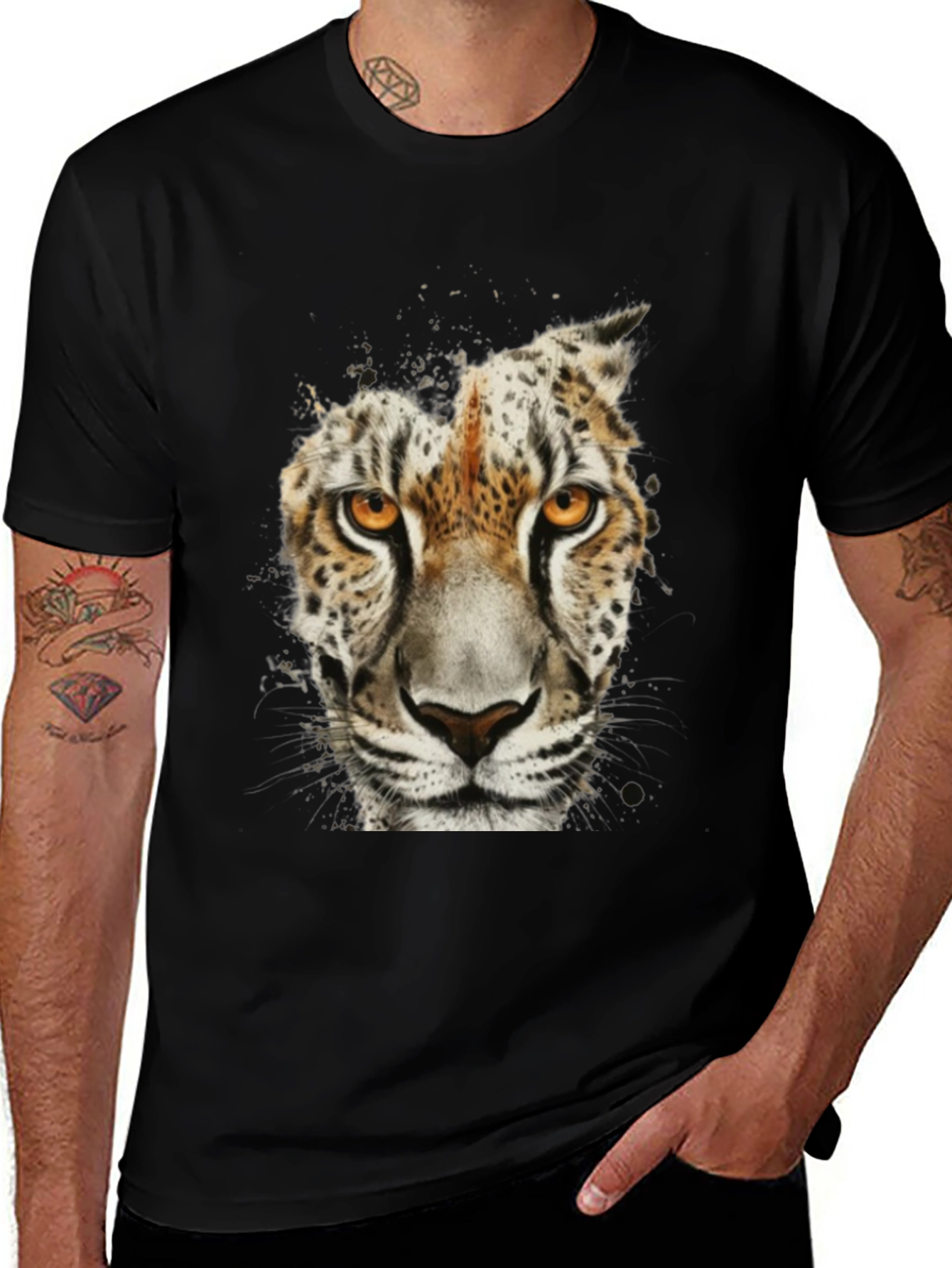 Leopard Face Graphic Black T-Shirt