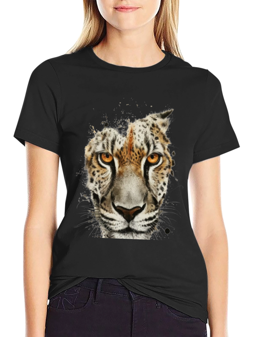 Leopard Face Graphic Black T-Shirt