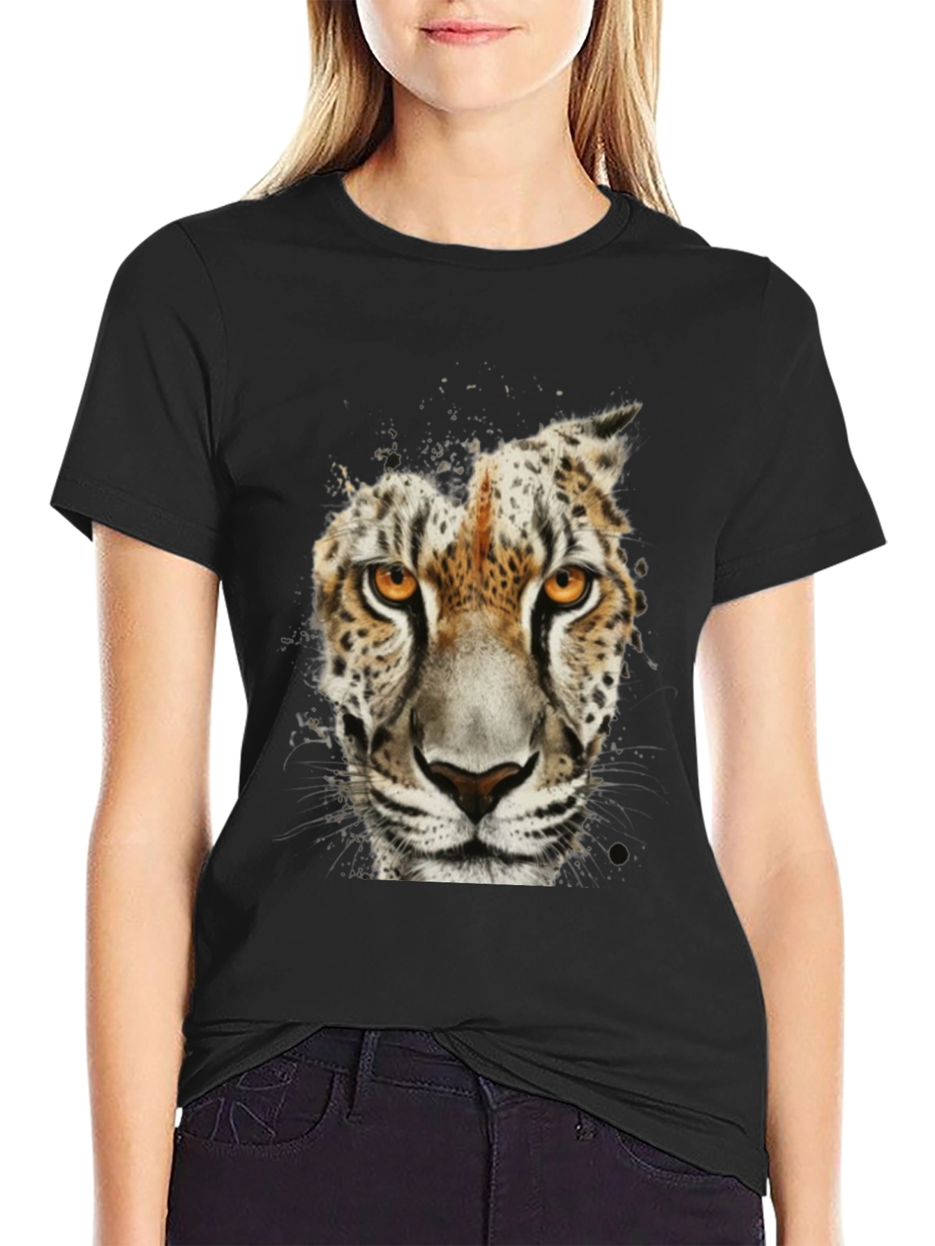 Leopard Face Graphic Black T-Shirt