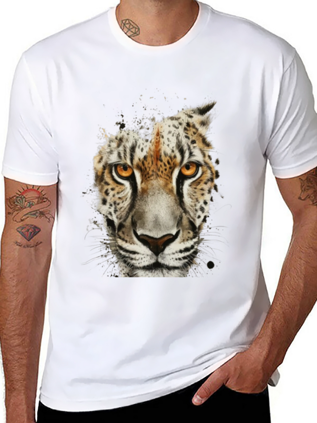 Leopard Face Graphic Black T-Shirt