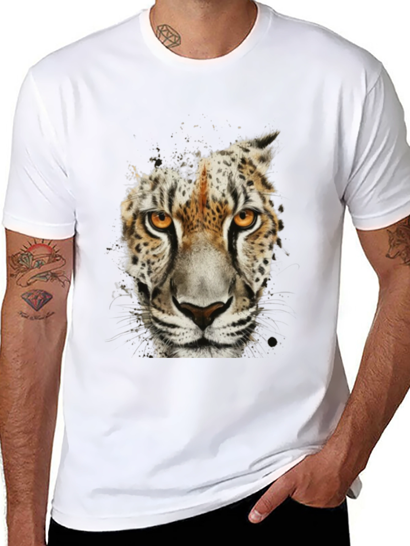 Leopard Face Graphic Black T-Shirt
